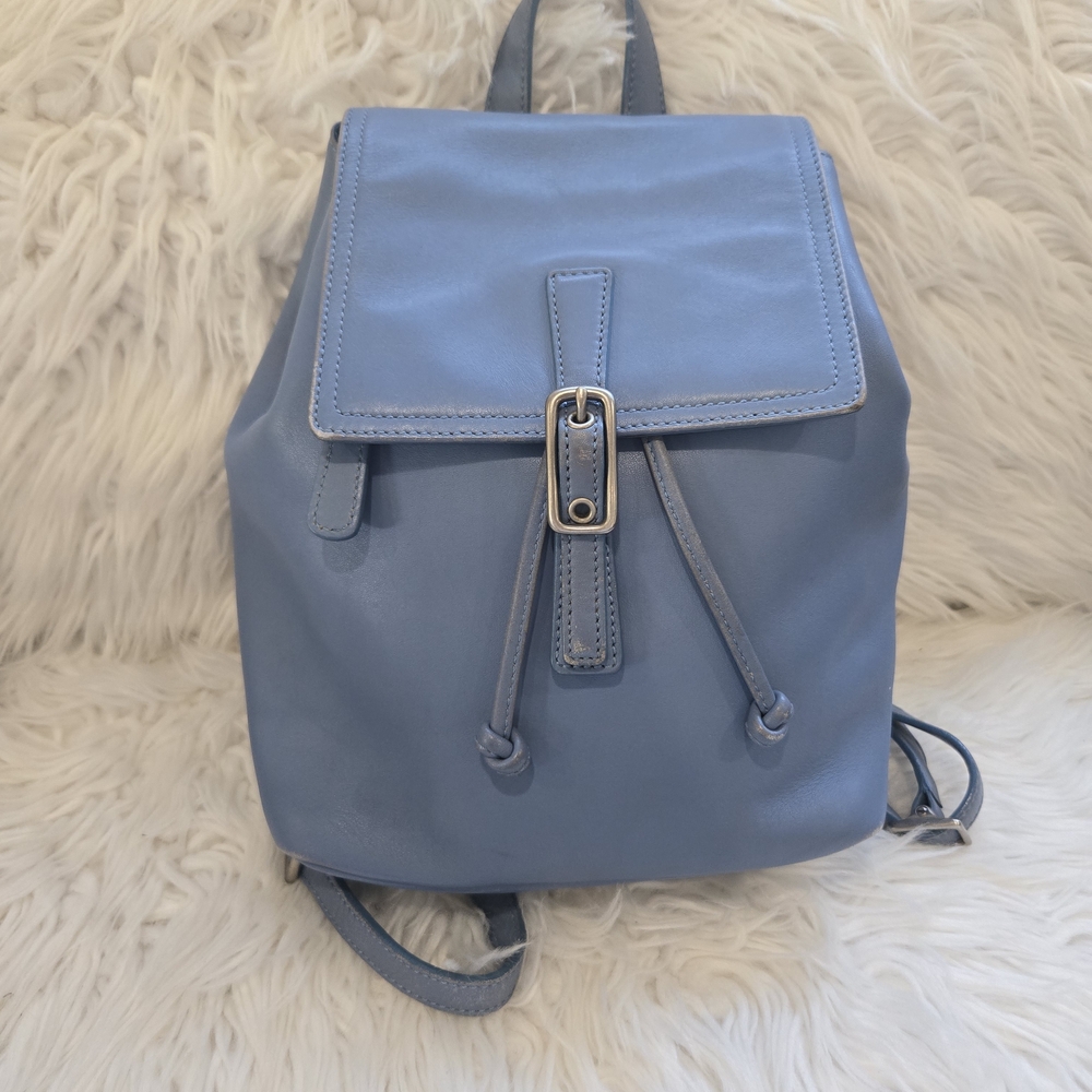 Coach Light Blue Leather Drawstring Backpack - image 1